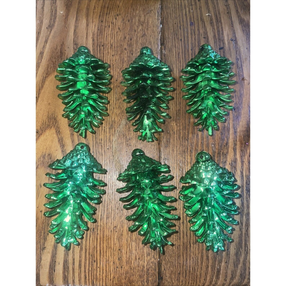 Green Pinecone Christmas Tree Ornaments - Hard Sturdy Plastic